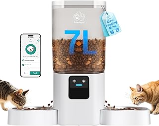 Futterautomat Katze 2 Näpfe mit APP: 7L katzenfutter automat mit Langsamer Vorschub, 5G WIFI Dop…