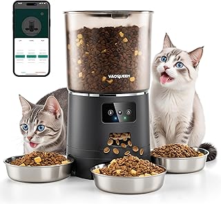 Futterautomat Katze mit APP und Timer, 6 L / 25 Tassen Katzenfutter Automat 3 Näpfe, 3 Trockenmi…