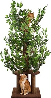 Kratzbaum mit Blättern – Stabiler & Platzsparender Katzenbaum – 4 kratzbare Ebenen & 3 Kratz…