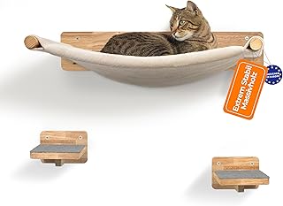 WOOWOOD® Kletterwand Katzen inkl. 2X Katzentreppe Wand [Massivholz] I Kratzbaum Wand I Hängemat…