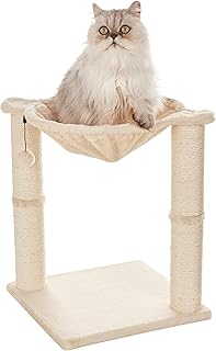 Amazon Basics Katzen-Kratzbaum mit Haus, Hängematte, Bett und Kratzstamm, 41 x 51 x 41 cm, beige