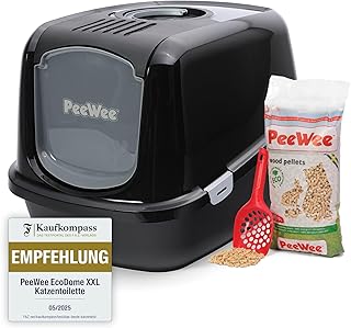 Katzentoilette XXL PeeWee EcoDome schwarz Katzenklo mit Haube Katzen WC geschlossen inkl. 3kg Str…