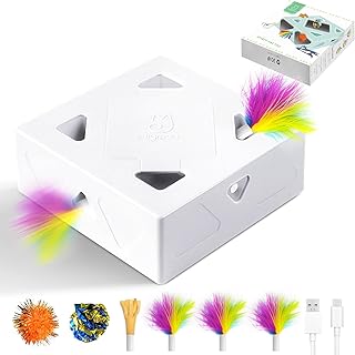 Migipaws Katzenspielzeug, interaktiv elektrisch 7-Loch-Mäuse MigiBox, Intelligentes Federspielze…