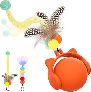 GoldenSun Katzenspielzeug, Automatisch Rollender Ball mit Federschwanz für Hauskatzen, Bewegungs…