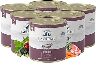 Lakefields Premium Hundefutter Nass | Rind 61% | 6 x 800g | Getreidefreies Nassfutter für Hunde …