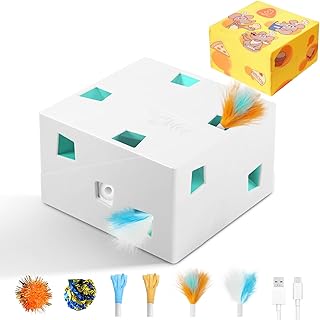Migipaws 3 in 1 Katzenspielzeug, elektrisches interaktives 12 Löcher MigiBox, Greifen-Geheimnis …