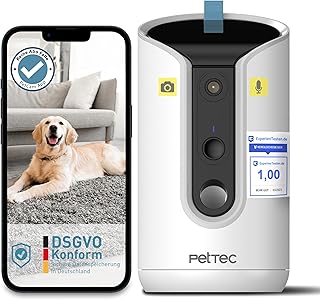 PetTec® Haustierkamera 360° und automatischer Futterspender mit Leckerliauswurf – via App & Mul…