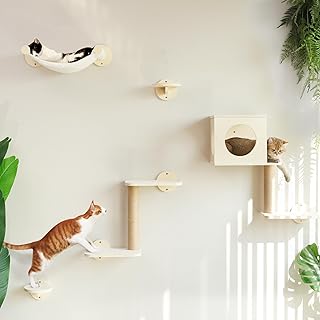 FUKUMARU Kletterwand für Katzen, 5-teiliges Wandregal-Set aus Birken-Multi-Schichtplatte, stabil…