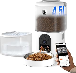 Romiromi Automatischer Katzenfutterspender, 4,5 l Katzenfutterspender für Trockenfutter und 2,5 …