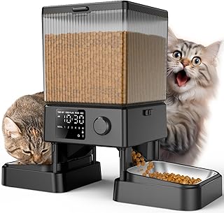 oneisall 5L Futterautomat Katze 2 Näpfe, Katzenfutter Automat mit einem Knopf, Einfache Bedienun…