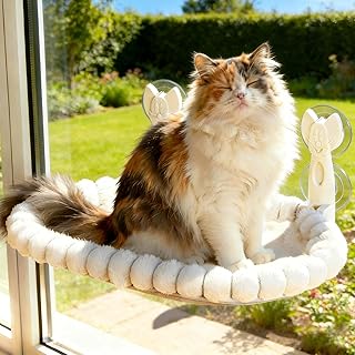 Euqvunn Katzen Fensterliege – 15 kg Tragkraft mit beidseitig waschbarem Kissen, Faltbare Fensterl…