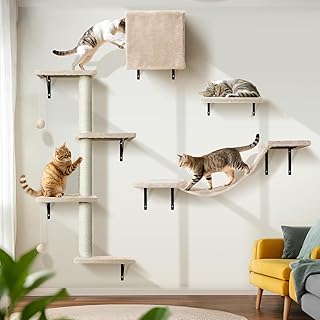 Kletterwand Katzen, 10-Teilig Katze Wandelemente, Stabiler Katzen Kletterwand aus Spanplattenmate…
