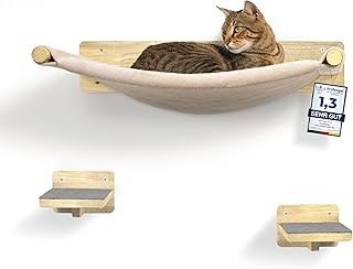 WOOWOOD® Kletterwand Katzen Hängematte inkl. 2X Katzentreppe Wand – Kratzbaum Wand – Hängematt…