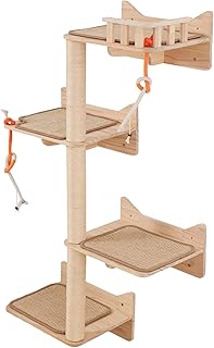 Kratzbaum zur Wandmontage, 7 Stück, Katzen-Wandregale und Sitzstangen mit hohen Sisal-Kratzstäm…