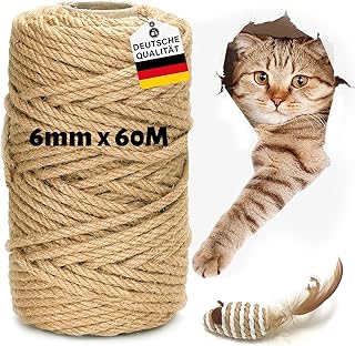 Sisalseil für Kratzbaum, 6MM X 60M Natur Sisalseil, Sisal Seil, Sisal Schnur für Kratzbaum Ersa…