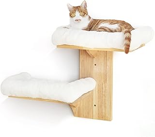 FUKUMARU Kletterwand Katze, 2 Plattform-Katzen-Wandmöbel aus Massives Gummiholz，40,6 cm Wandmo…