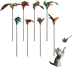 8 Stück Katzenangel Federn Set, 40cm Interaktives Katzenspielzeug Angel mit Natürlichen Federn …