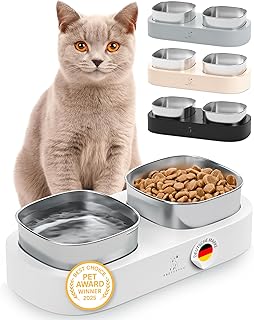 Pretty Paw Erhöhter Katzennapf – Doppel-Futternapf mit Rutschfester Plattform & Edelstahl-Scha…
