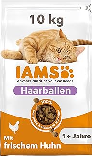 IAMS Anti-Haarballen Katzenfutter trocken mit Huhn – Trockenfutter für Katzen ab 1 Jahr, 10 kg