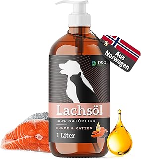 Lachsöl Hunde 1L in praktischer Flasche mit Pumpspender, Fellpflege Katze mit Omega 3 & 6, norwe…