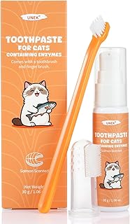 UNEK Zahnpflege-Set für Katzen – Enzymatische Zahnpasta 30 g mit Lachsgeschmack, inklusive Zah…