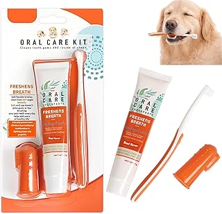 Hunde Zahnpflege Set, Hundezahnpasta gegen Zahnstein und Mundgeruch, für Hund und Katzen Entfern…