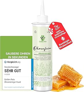 Golden Pets TESTURTEIL SEHR GUT Ohrenreiniger für Hunde & Katzen **VERGLEICHSSIEGER** 100% natü…