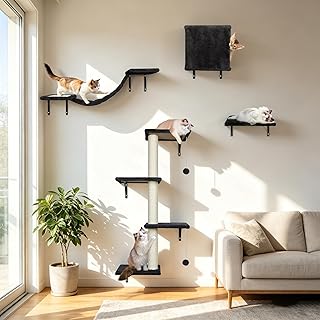 Zvonema Kletterwand Katzen, Katzen Wandelemente 10-teilig, Stabiler Holz Katzenwand, Bequem Plüs…