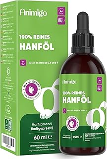 Reines Hanföl für Katzen – 60 ml kaltgepresstes Hanfsamenöl mit Omega 3, 6 & 9 – Frei von Zusa…