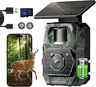WLAN Wildkamera mit Handyübertragung App – Wildtierkamera mit Nachtsicht Bewegungsmelder Solar W…