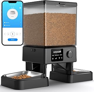 oneisall 5L Futterautomat Katze 2 Näpfe, 5G/2.4G WiFi Intelligenter Katzenfutter Automat, Einfac…