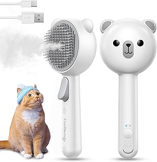 FEELNEEDY Katzenbürste mit Dampf, Furminator Katze mit Auslöseknopf Wassertank, Dampfbürste Ka…