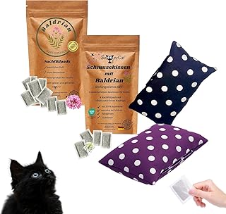 2 Katzenkissen + 14 Nachfüllpads Baldrian pur – Handgemachtes Katzenspielzeug, Oeko-Tex Baumwo…