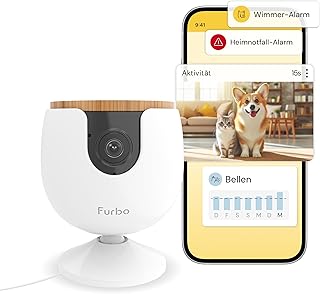 Furbo Mini Haustierkamera + Heimsicherheits-Paket [Premium MIT ABO]: Smarte Kamera mit Farbnachts…