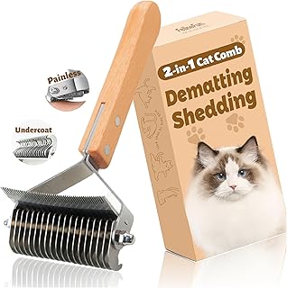 FelineFun 2-in-1-Katzenbürste zum Entfilzen und Enthaaren, Katzenfellentferner und Unterfellrech…