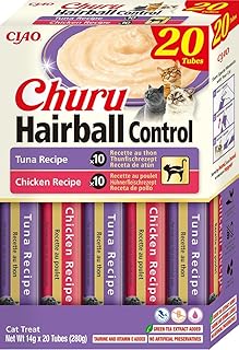 INABA Churu Anti Hairball Katze mit Taurine, Ballaststoffe, 30% Huhn oder Thunfisch, Getreidefrei…
