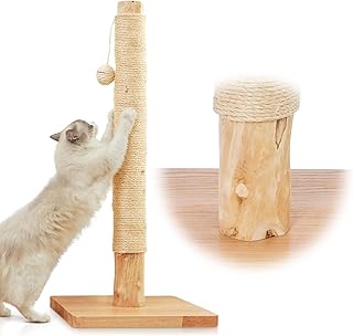 Premium Kratzsäule 89 cm – Aus natürlichem Birnbaumholz, Sisalseil, Gummiholzbasis mit Eichen…