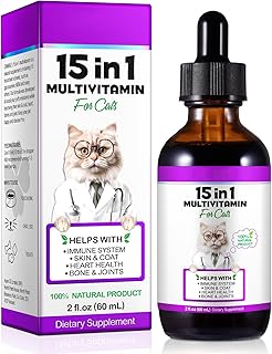 15-in-1-Flüssig-Vitaminpräparat für Katzen mit Glucosamin und Cranberry – Unterstützt Immun…
