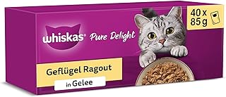 Whiskas 1+ Katzennassfutter Ragout Geflügel Auswahl in Gelee, 40x85g (1 Packung) – Hochwertige…