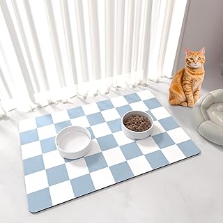 BLESWIN Katzenfutter Matte – 51×30,5CM Katze Hund Matten für Futter und Wasser Schüssel, Anti-R…