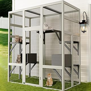 Katzengehege Outdoor Groß & Begehbar, Wetterfestes Catio aus Massivholz, Stabiles Freilaufgehege…