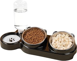 Katzennapf & Hundenapf Set, 3-in-1 Katzen Futternapf mit Wasserspender, Erhöhte Schüssel Edelst…