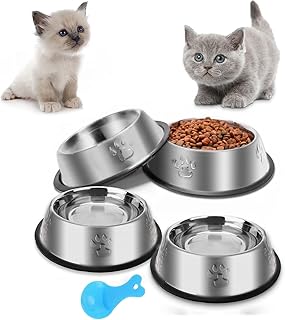 Katzennapf, Futternapf Katze, 4 Stück Katzennäpfe Edelstahl rutschfest Katzen Napf Set, Fressna…