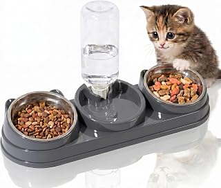 3-in-1 Futterstation & Wasserspender für Katzen und Kleine Hunde, Multifunktionaler Futternapf E…