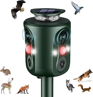 Katzenschreck Ultraschall Solar Tiervertreiber, 360° Marderschreck mit LED-Licht Katzenabwehr Ma…