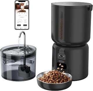 4L Futterautomat Katzen mit APP & Kamera & 2,2L Brunnen Set | 1080P HD Kamera, 5G WLAN, App-Steue…