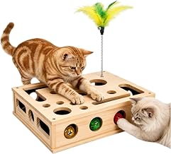 Katzen Intelligenzspielzeug Holz Kratzpuzzle mit 3 Bällen und Angel interaktiv Fummelbrett für …