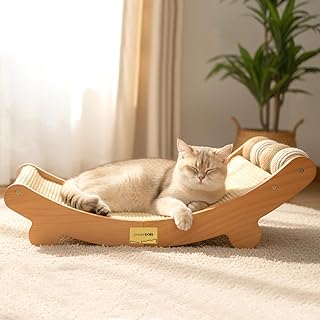CheerPals Sisal Kratzbrett Katzen mit Sisalkugel – 160° Gebogenes Design, Massives Buchenholz & …