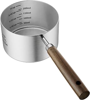 Hunde-Katzenfutterschaufel 1 Tasse, 304 Edelstahl Messbecher mit langem Holzgriff, langlebige Sch…