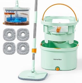 HoMettler Mopp-Und Eimer-Set, Flachmopp-System Mit Getrenntem Schmutz- Und Reinigungswasser (Flac…